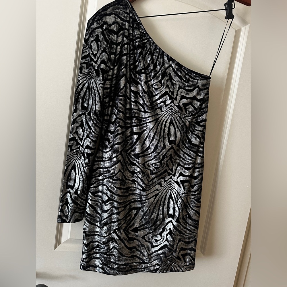 All Saints Black and Silver A-Line Skirt